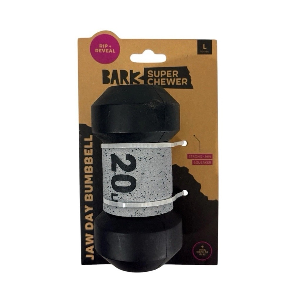 BARK BOX SUPER CHEWER JAW DUMB BELL RIP REVEAL SQUEAKER NEW!!